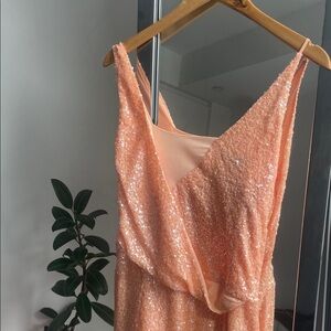 Halston Heritage Peach Sequin & Chiffon Maxi Dress